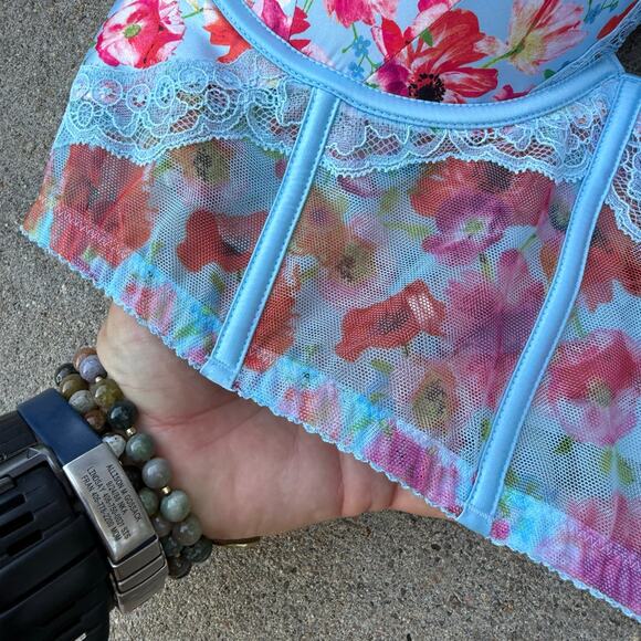 Victoria’s Secret 38D Very Sexy Blue Orange Poppy Shine Strap Corset Bra Bustier - Picture 5 of 8